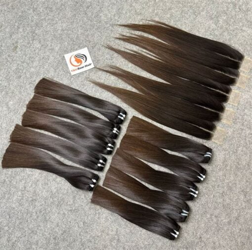 silky straight weft hair brown tip and 2x6 kim k closure 1