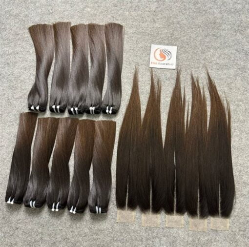 silky straight weft hair brown tip and 2x6 kim k closure 2