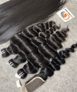 bundle di capelli con onde sciolte e closure con lacci 5x5