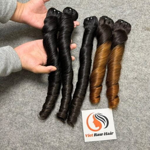 vietnamese spring curly black and ombre gold color weft bundles