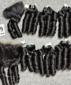tisser des cheveux rebondissants bouclés et closure en dentelle doux brillant