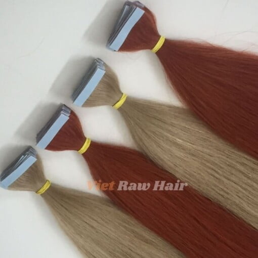 milk tea and red copper hair color tape in